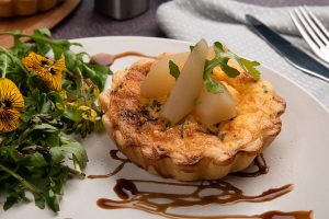 Blue cheese and pickled pear tart