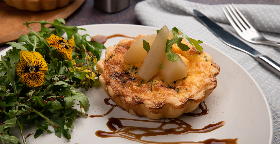 Blue cheese and pickled pear tart